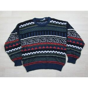 Vintage Stefano Man 3-D Knit Sweater Acrylic (L) Abstract Geometric Pattern 90s